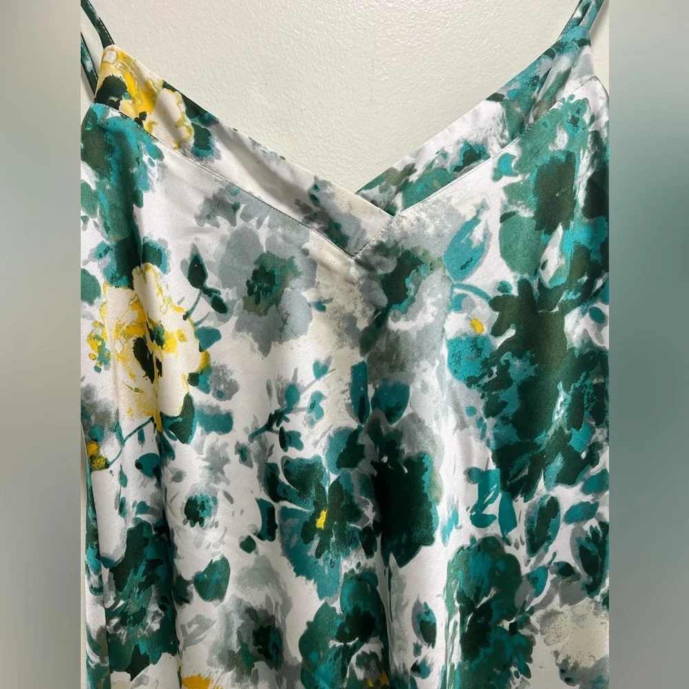 Lucky Brand Natalie Floral Slip Midi Dress in teal, green, white, size M - Picture 4 of 12